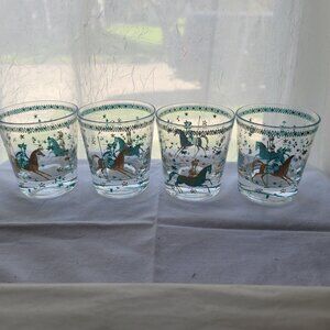 Vintage CERA Persian Polo Riders Barware 4 oz Bourbon Whiskey Glasses LowballMCM